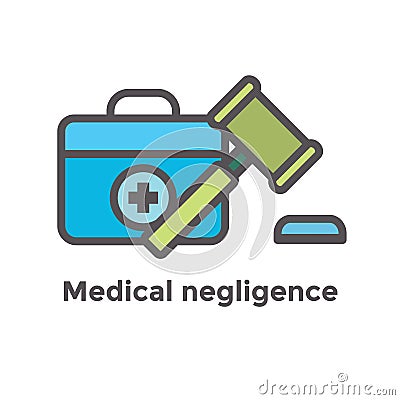 Medical Lawsuit icon with legal imagery showing medical malpractice - outline Vector Illustration