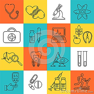 Medical line style black icons. Medicine and health design modern linear symbols. Vector Illustration