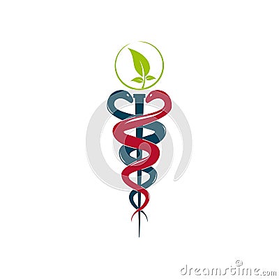 Medical marijuana plant caduceus concept symbol Stock Photo