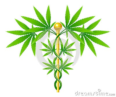 Medical Marijuana Plant Caduceus Vector Illustration