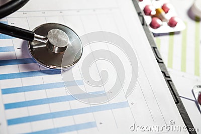 Medical marketing and healthcare business analysis report with g Stock Photo