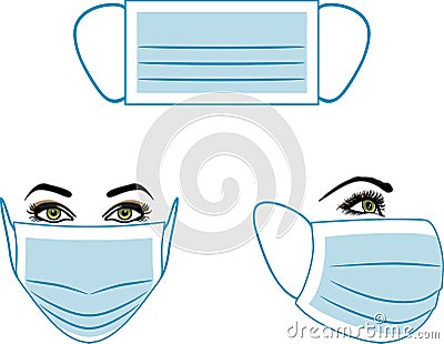 Medical mask. Instruction for use Vector Illustration