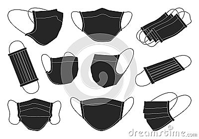 Medical mask isolated black set icon. Vector black set icon surgical protective layer. Vector illustration medical mask Vector Illustration