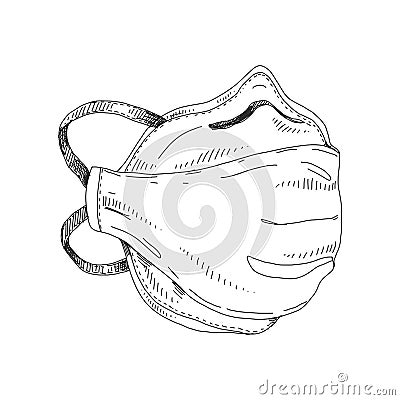 Medical mask, protection against a covid-19 viral infection, hand drawn retro vector illustration. Vector Illustration