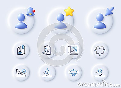 Medical mask, Seo analysis and Sun protection line icons. For web app, printing. Vector Stock Photo