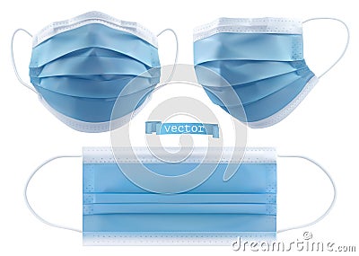 Medical mask, surgical mask, virus and infection protection. 3d vector objects Vector Illustration