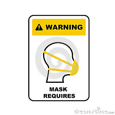 Medical mask wearing is a must information plate, warning sign face mask required Vector Illustration