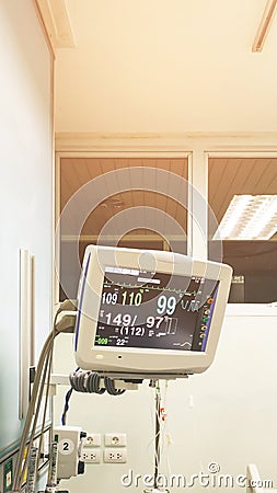 Medical monitor machine in icu room show vital sign of the patient Stock Photo