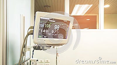 Medical monitor machine in icu room show vital sign of the patient Stock Photo