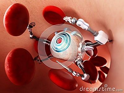 Medical nano robot inside human vein. 3D illustration Cartoon Illustration