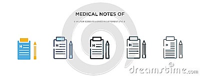 Medical notes of a list paper on a clipboard icon in different style vector illustration. two colored and black medical notes of a Vector Illustration