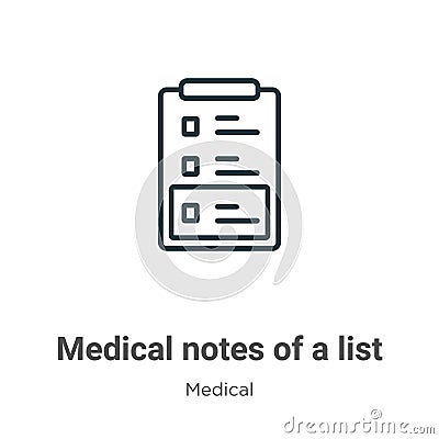 Medical notes of a list paper on a clipboard outline vector icon. Thin line black medical notes of a list paper on a clipboard Vector Illustration