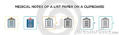 Medical notes of a list paper on a clipboard vector icon in 6 different modern styles. Black, two colored medical notes of a list Vector Illustration