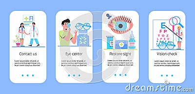 Medical ophthalmologist eyesight check up with tiny people. Myopia concept vector app. Eye doctor concept for health care banner, Vector Illustration