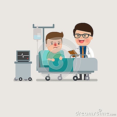 Medical patient man being treated by an expert doctor Vector Illustration