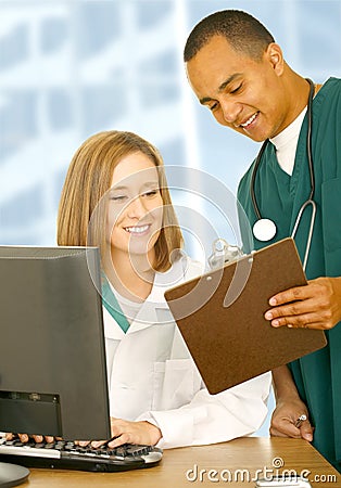 Medical People Checking Report Stock Photo
