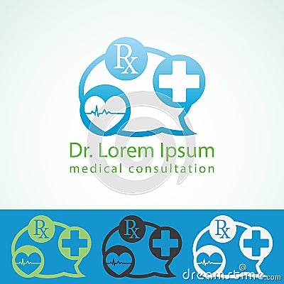 Medical pharmacy logo design template. Medic cross icon heart with cardiogram. Doctor consultant identity mock up Vector Illustration