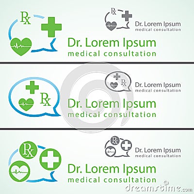 Medical pharmacy logo design template. Medic cross icon heart with cardiogram. Doctor consultant identity mock up Vector Illustration