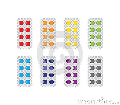 Medical Pills In Blisters Icons Set Stock Photo