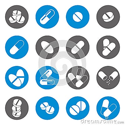 Medical pills icons set, vector collection. Vector Illustration