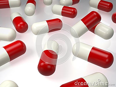 Medical Pills red/white on table Stock Photo