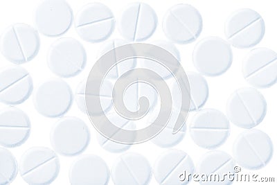 Medical pills of round shaped isolates on white Stock Photo