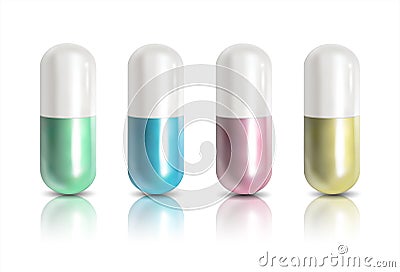 Medical pills set, different colors. Stock Photo