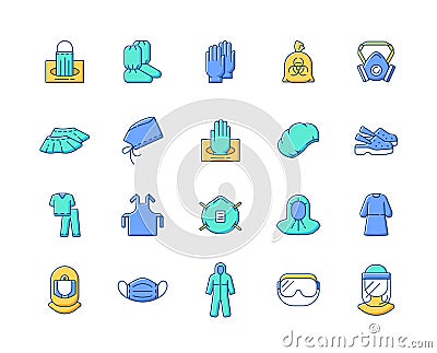 Medical PPE RGB color icons set Vector Illustration