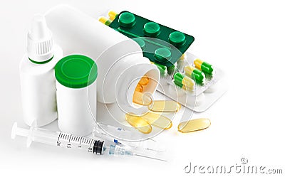 Medical preparation in pill and capsule Stock Photo