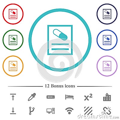 Medical prescription flat color icons in circle shape outlines Vector Illustration