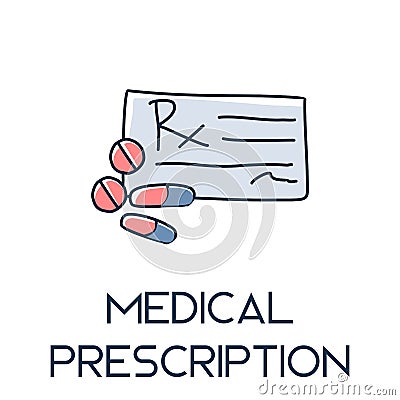 Medical prescription minimalist hand drawn medic flat icon illustrartion Vector Illustration