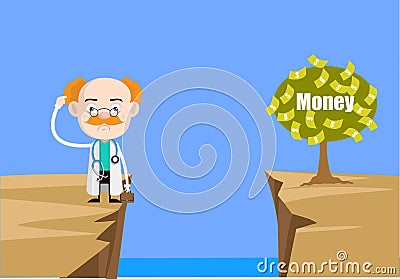 Medical Professional Doctor - Thinking How to Reach Close to Money Plant Stock Photo