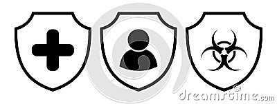 medical protection symbol, man safe, shield icons set, Vector Illustration