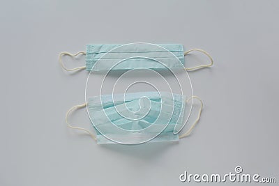 Medical protective masks set on white background Stock Photo