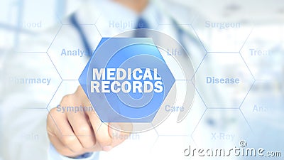 Medical Records, Doctor working on holographic interface, Motion Graphics Stock Photo