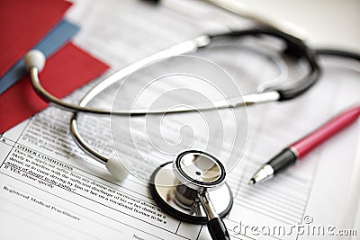 Medical records and stethoscope Stock Photo