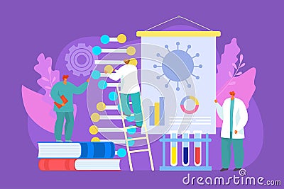 Medical research in laboratory, doctor group create medicine vaccine, vector illustration. Flat people man woman Vector Illustration