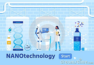 Medical Research and Nanomaterial creation Banner Vector Illustration