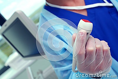 Medical researcher with the ultrasound Stock Photo