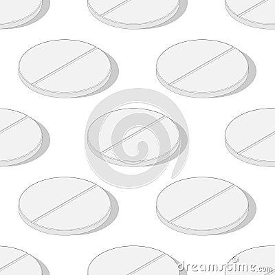 Medical round aspirin pill icon seamless pattern. Vector isometric illustration. 3d vitamin element with shadow Vector Illustration