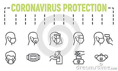 Medical Safety equipments line icon set, coronavirus protection symbols collection, vector sketches, logo illustrations Vector Illustration