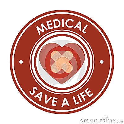 Medical save a life heart plaster design badge Vector Illustration