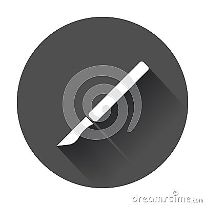 Medical scalpel vector icon. Hospital surgery knife sign illustration on black round background with long shadow. Vector Illustration