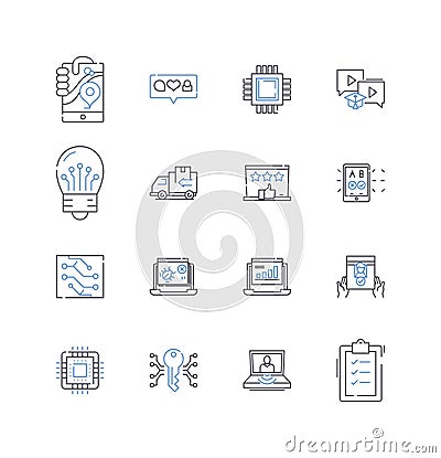 Medical science line icons collection. Biotechnology, Immunology, Virology, Epidemiology, Neuroscience, Pharmacology Vector Illustration