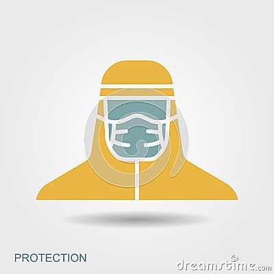 Medical scientist, bacteriologist, doctor with protective mask and protective clothes. Flat icon with shadow Vector Illustration