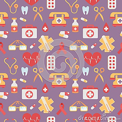 Medical seamless pattern flat style with healthcare objects Vector Illustration