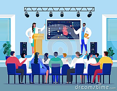 Medical seminar conference with doctors meeting on medicine healthcare treatment vector illustration. Vector Illustration