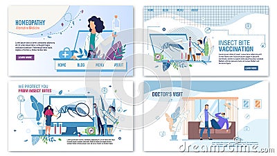 Medical Services for Help Flat Landing Page Set Vector Illustration