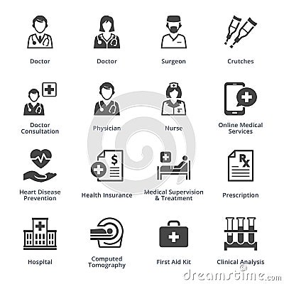 Medical Services Icons Set 4 - Black Series Vector Illustration