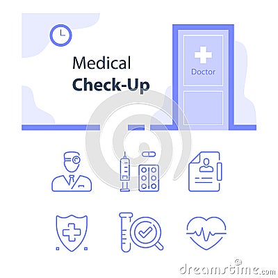 Medical services, regular health checkup and counselling, fast clinical analysis and diagnosis Vector Illustration